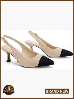 Slingback Kitten Heels Pointed Toe Low Heel Pumps Comfortable Dress Shoes